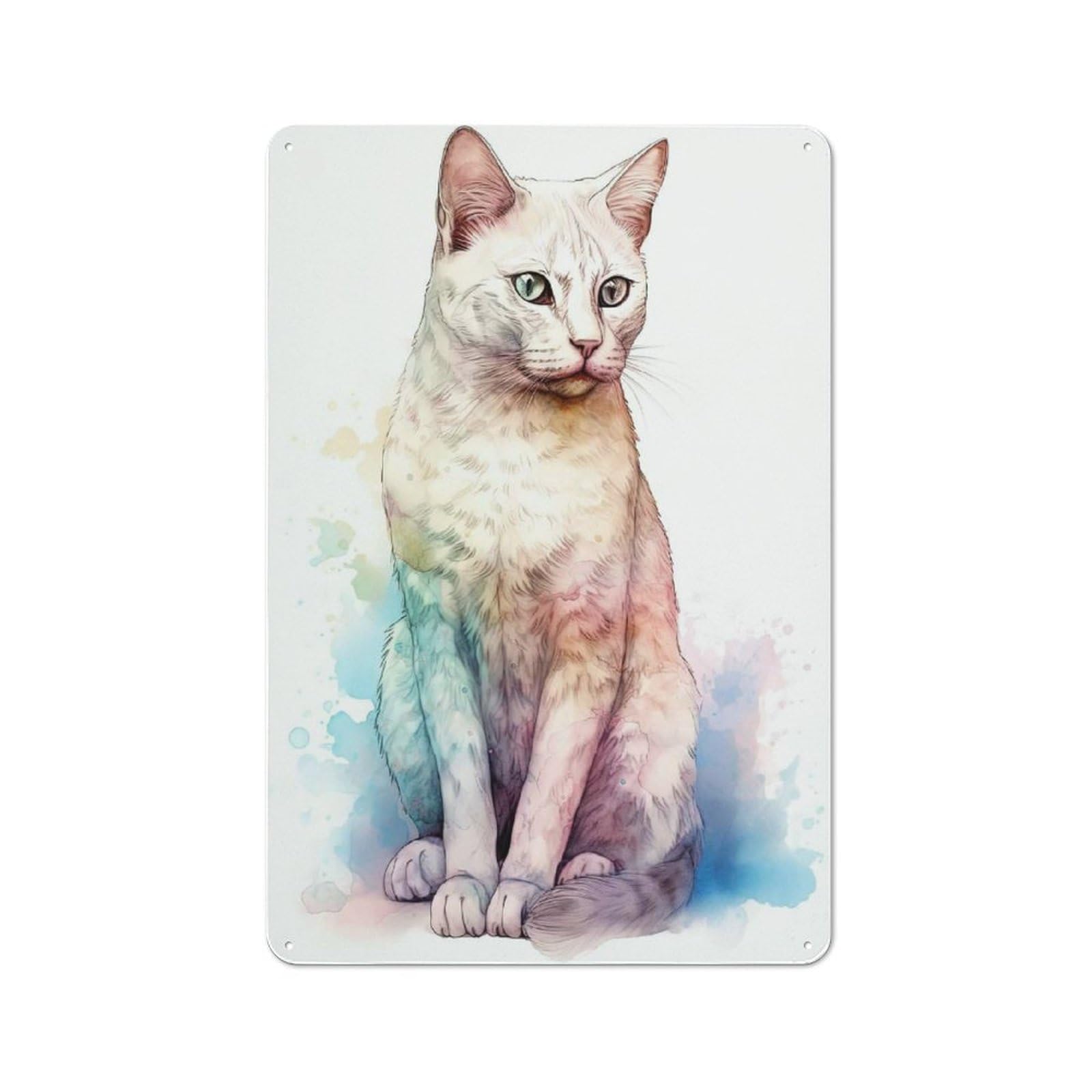 Junmoney Style-16 Metal Wall Sign 30X20cm Featuring Burmilla Cat Watercolor For Bar Or Restaurant, For Themed Interiors In Bars And Restaurants