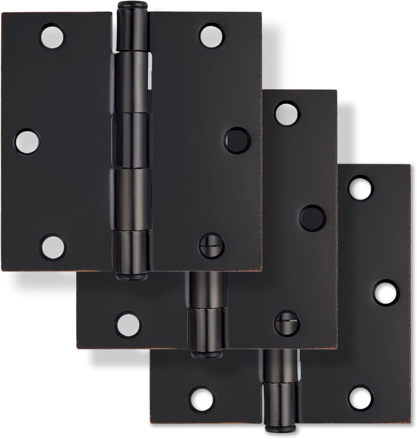 Miseno MDH3523 3-1/2 x 3-1/2 Plain Bearing Square Corner Door Hinge - Pack of 3 - Matte Black