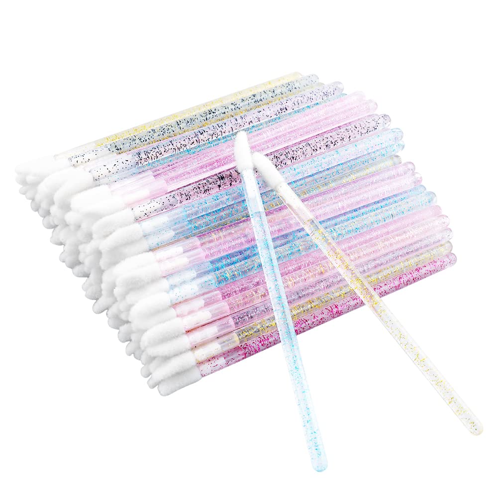 G2PLUS 100PCS Pinceaux Lèvre Jetables Lèvres Pinceaux,Brosse à Lèvres Jetable Applicateur Levre Lip Brush Parfait Outil de Maquillage Kits,Poignée en Cristal Multicolor
