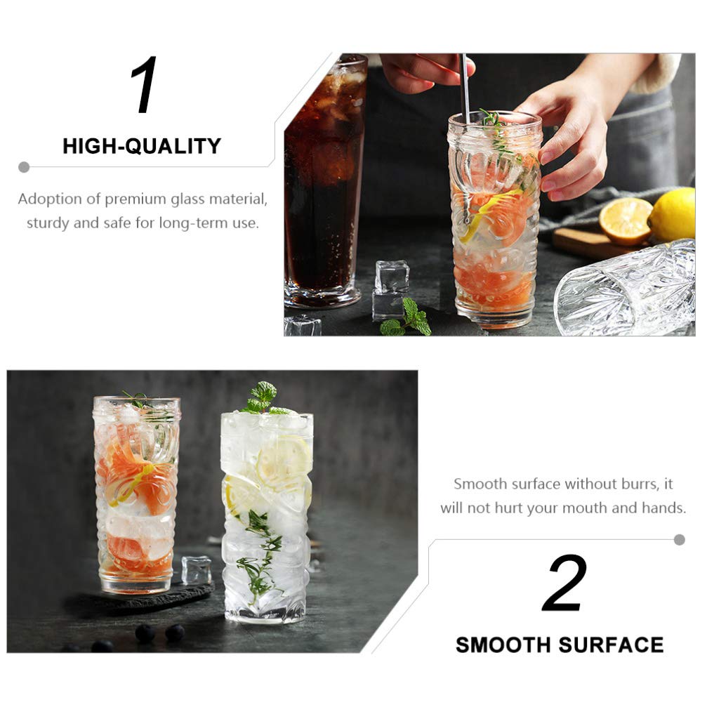 Vaso Hawaiano De Vidrio Transparente - 420 Ml - Diseño Con Muescas - Para Cócteles, Agua, Café