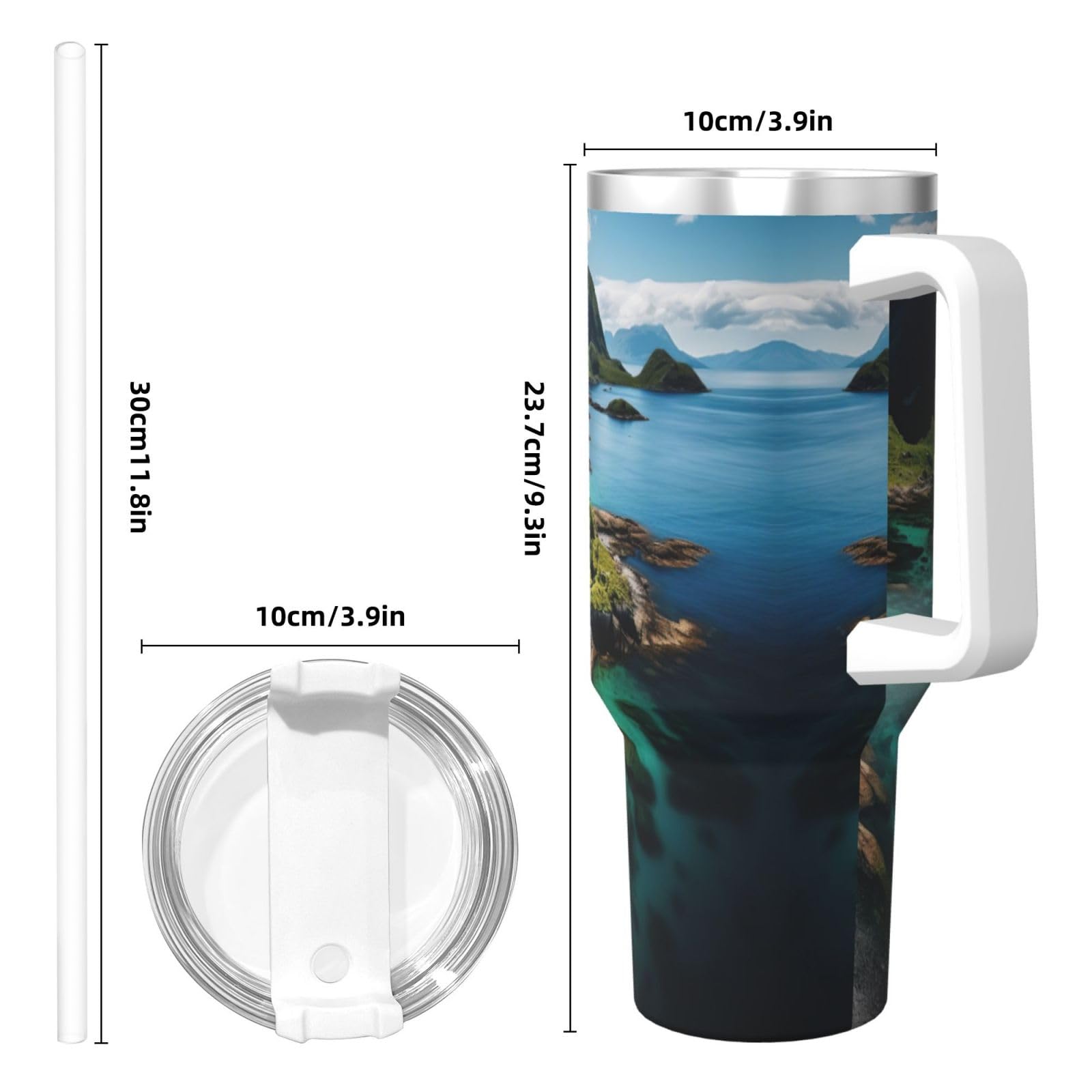 Norway Islands Ice Bully Doppelwandige isolierte Wasserflasche mit Griff und Strohhalm-Deckel, 1,2 l