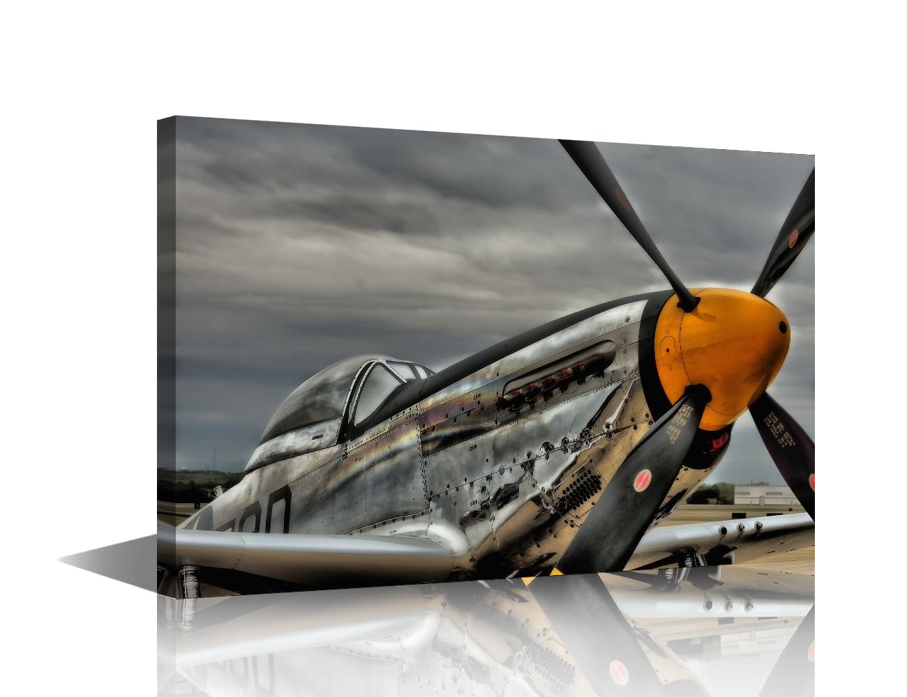 Art Brush Tower P-51 Mustang World War II Fighter Bomber Canvas Wall Art Large Inspirational Paintings Print for Living Room Bedroom Wall Decor Stretched and Framed Ready to Hang 18x12 in