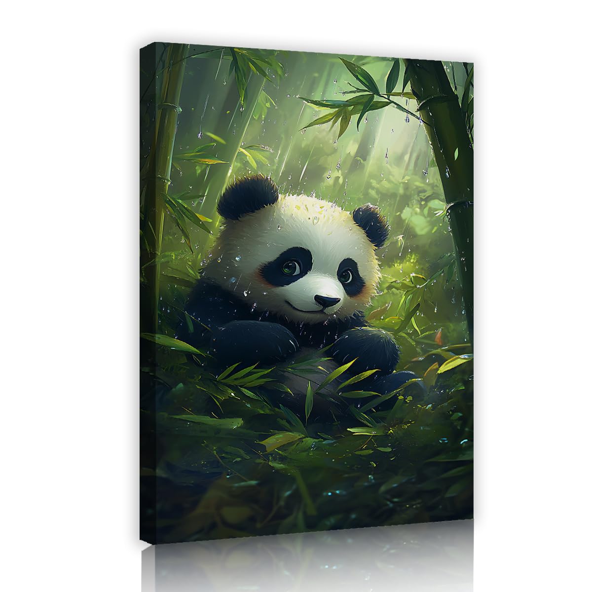 Via Vela Baby Panda Framed Art Prints Botanical Jungle Scenery Picture Whimsical Raindrops Poster Canvas Wall Decor For Boys Girls Bedroom Playroom Nursery 70x110cm
