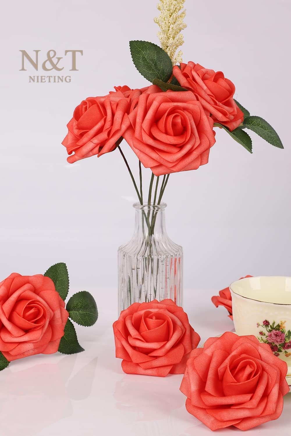 N&T NIETING Artificial Flowers 25pcs Real Looking Coral Foam Fake Roses with Stems for DIY Wedding Bouquets Bridal Shower Centerpieces Floral Arrangements Party Tables Home Decorations - Image 6