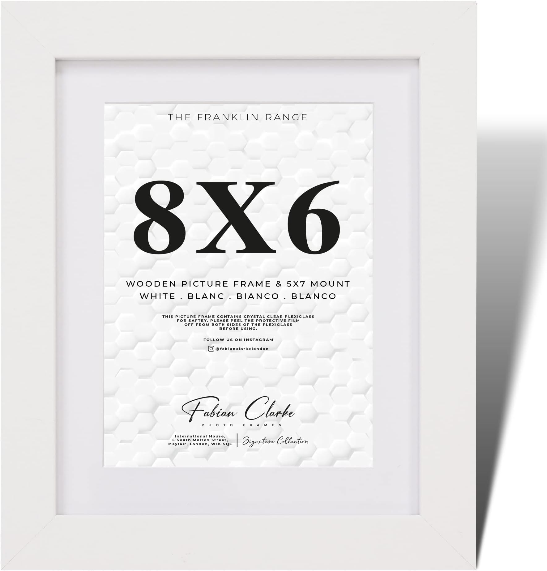 Fabian Clarke London® 8X6 Modern White Wooden Picture Photo Frame with White 7x5 Mount Includes Safety Glass Front Hang Portrait or Landscape