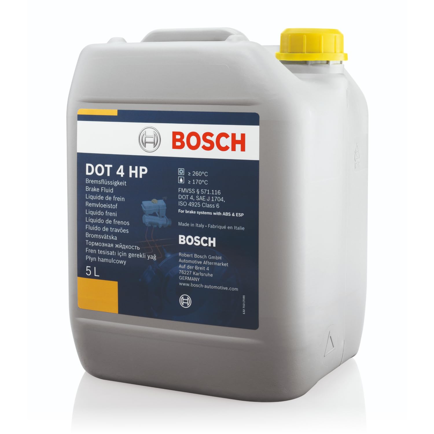 Liquido Freni Bosch DOT 4 HP, 5 L – Per tutti i veicoli moderni con freni ABS e ESP