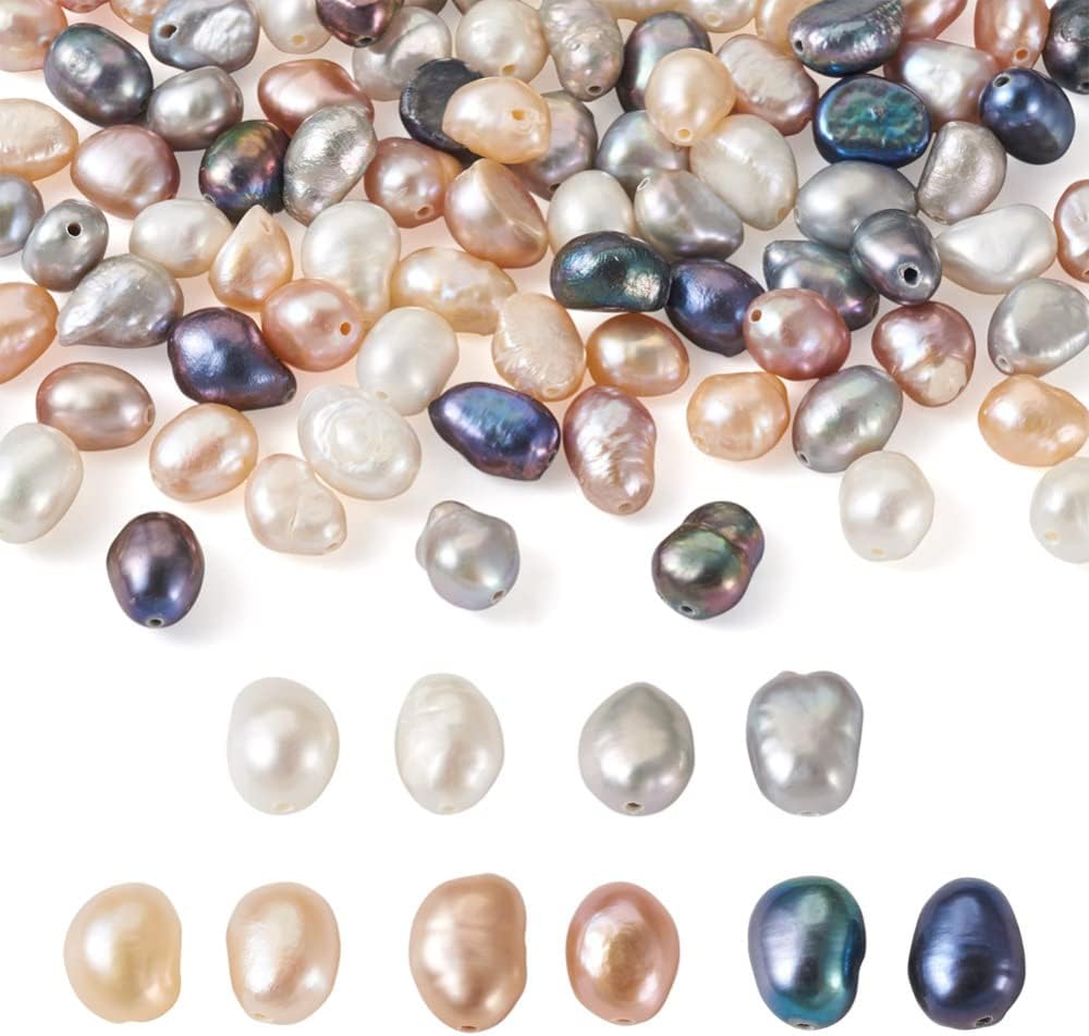 Beadthoven 100pcs Natural Freshwater Pearl Beads 4-6mm Mix Irregular Nuggets Pearl Beads Oval Rice Loose Pearls for DIY Bracelet Necklace Jewelry Making Beading Crafts Supplies Hole 0.5-0.7mm