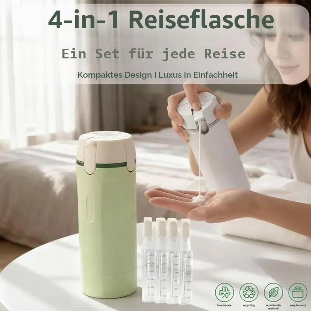 4-in-1-Reise-Spenderflasche mit Skala und Etikett, tragbare, auslaufsichere, nachfüllbare Reisespenderflaschen, Shampoo-Reiseflaschen, Toilettenartikel für Flüge, Turnbeutel, Wochenendausflüge, 2