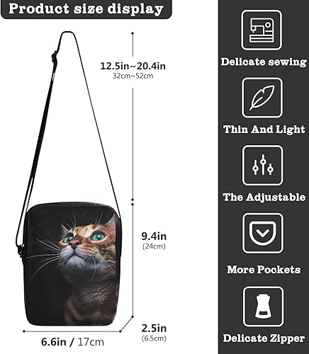 Miniatura 3 de Bengal - Bolso bandolera con diseño de gato para mujeres y hombres, bandolera cruzada, bolsa de hombro pequeña con correa ajustable para viajes al