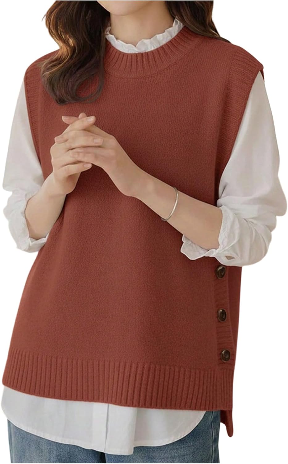 SOLY HUX Women's Sleeveless Sweater Vest Crew Neck Button Side Knit Tank Tops Fall Outfits