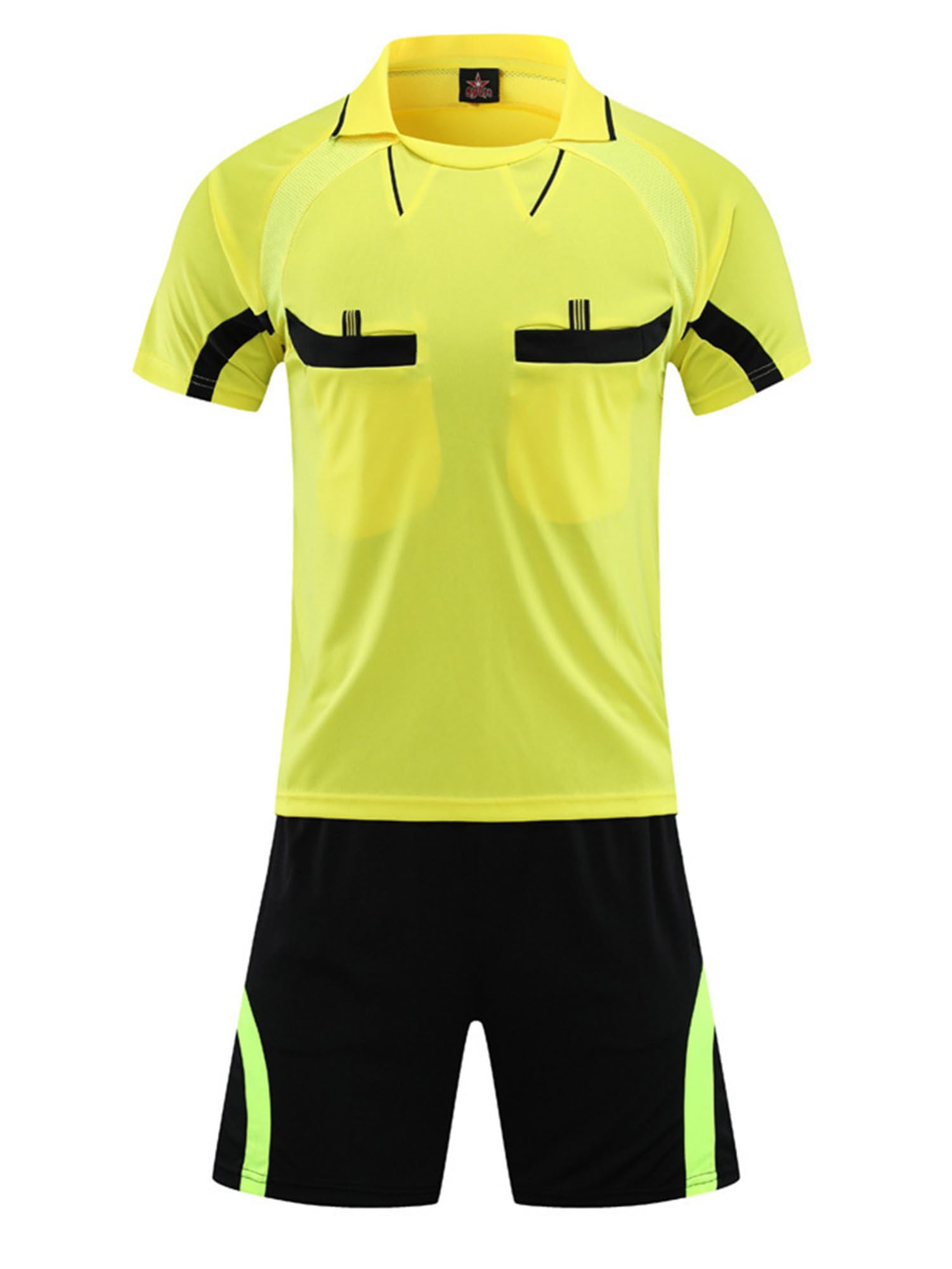 iEFiEL Uniforme da Arbitro Uomo Abbigliamento da Arbitro Completi Sportivi Tuta da Ginastica Maglia Arbitro Colletto Risvoltato Pantaloncini con Elastico per Partita dI Calcio