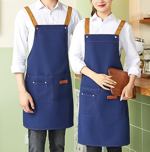 Miniatura 3 de Delantales de cocina de algodón de lona, delantal impermeable, delantal ajustable para lavar platos, delantales cómodos con bolsillos grandes