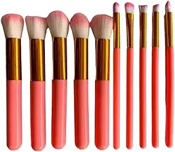 Kit 10 Pinceis/Pincel Para Maquiagem Profissional, Para Esfumar Contorno Kabuki- QH Shopp (Laranja, 0)