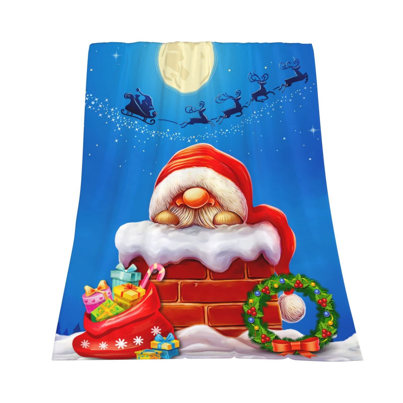 JOOCAR Christmas Night Throw Blanket Winter Holiday Cartoon Gnome Santa Claus Fannel Blanket Soft Plush Warm Merry Christmas Throw Blanket for Bed Couch Living Room Sofa Chair(Blue, 50" x 60")