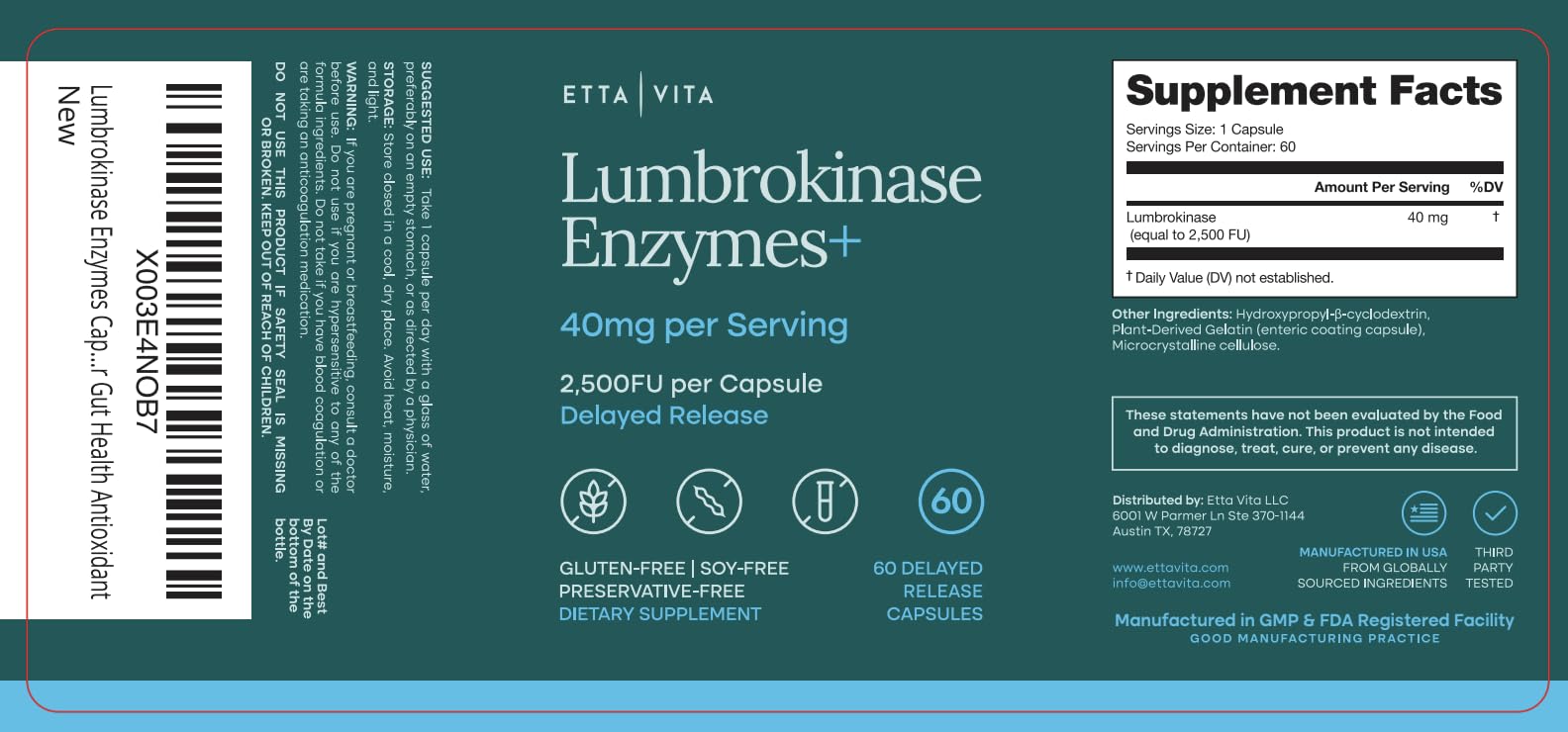 Lumbrokinase Supplement 40mg/Serving (Max Activity - 800,000 Units) - 120Ct — Amazon image 9