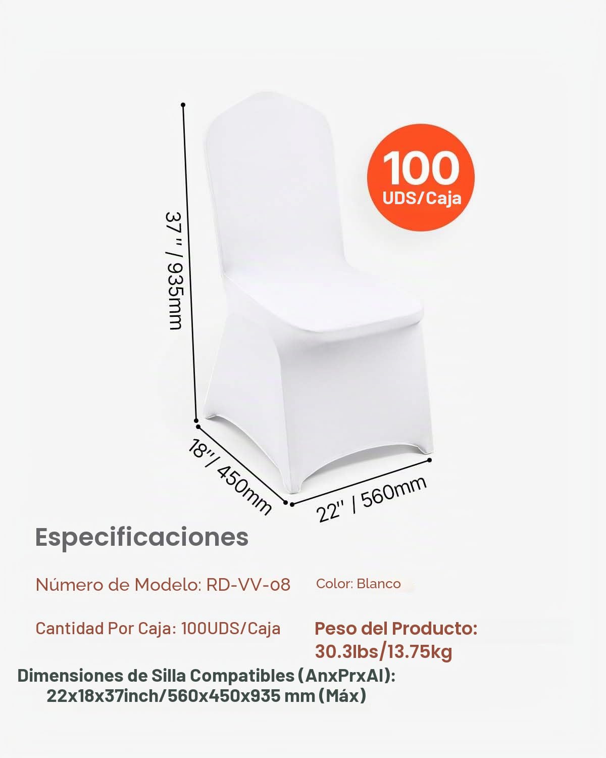 VEVOR Fundas Plegables de Elastano elástico para sillas, Fundas Protectoras universales Ajustables y extraíbles para Bodas, Vacaciones, Banquetes, Fiestas, Celebraciones, cenas (100 Unidades, Color