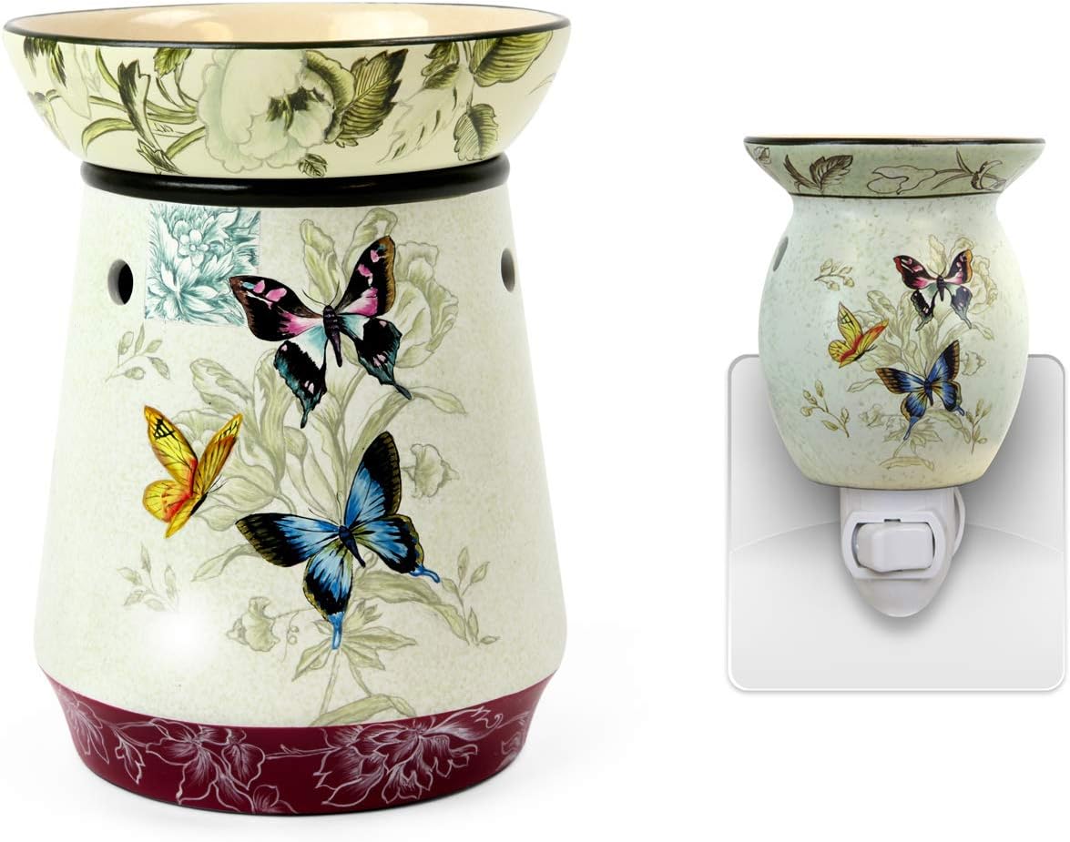 Original Candle Warmer - Electric 2-in-1 Fragrance Air Freshener - 2 Piece Ceramic Melt Tart Wax Cube Melter - Essential Oil Aroma Burner - Tall Butterfly & Rooster (Butterfly Combo Pack)