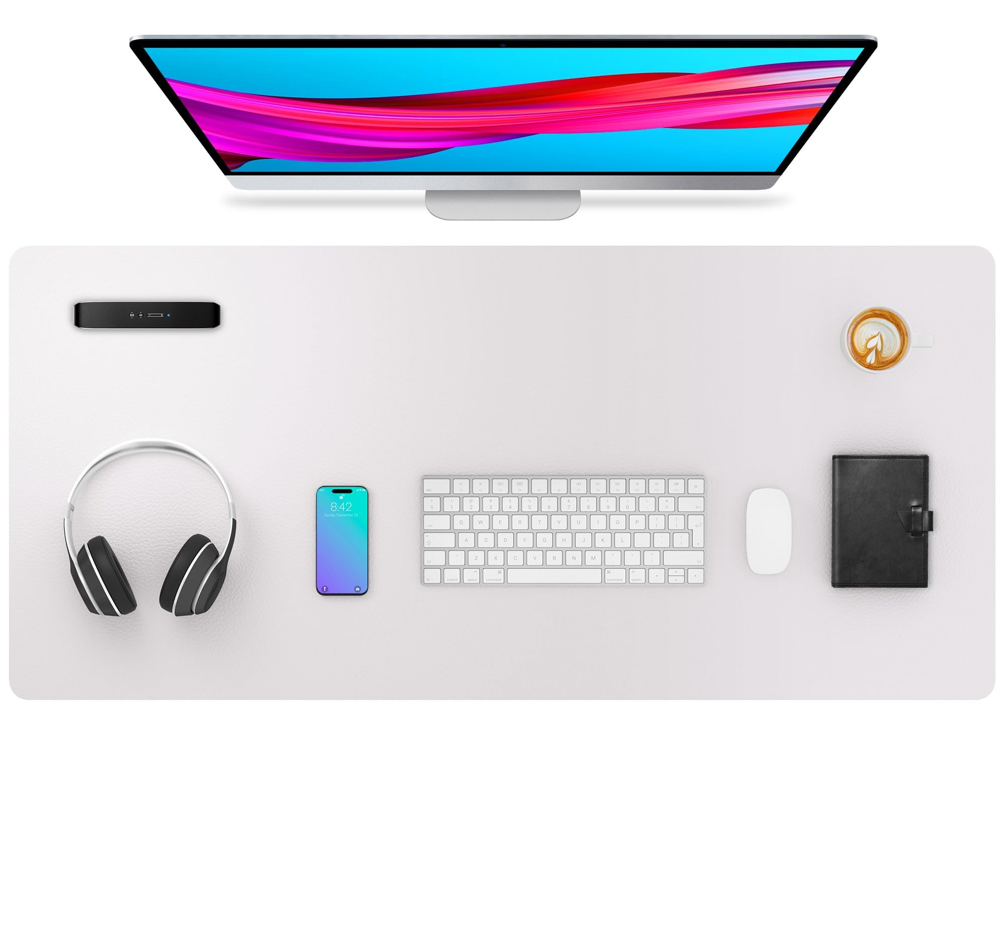 Aothia Large PU Leather Desk Pad Protector – Non-Slip Mouse Pad &amp; Writing Mat for Office/Home, Waterproof, Easy to Clean (36" x 17", Pale Lavender White)