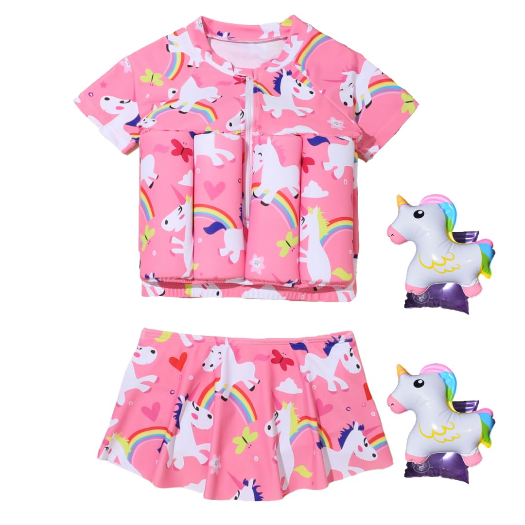 Mama's Little HelpersToddler Float Swimsuit with Arm Bands, Kid Swim Training Vest, One Piece Swimwear and Water Wings with Adjustable Buoyancy Floaties for Beginners-Boys and Girls (Unicorn, 2T)
