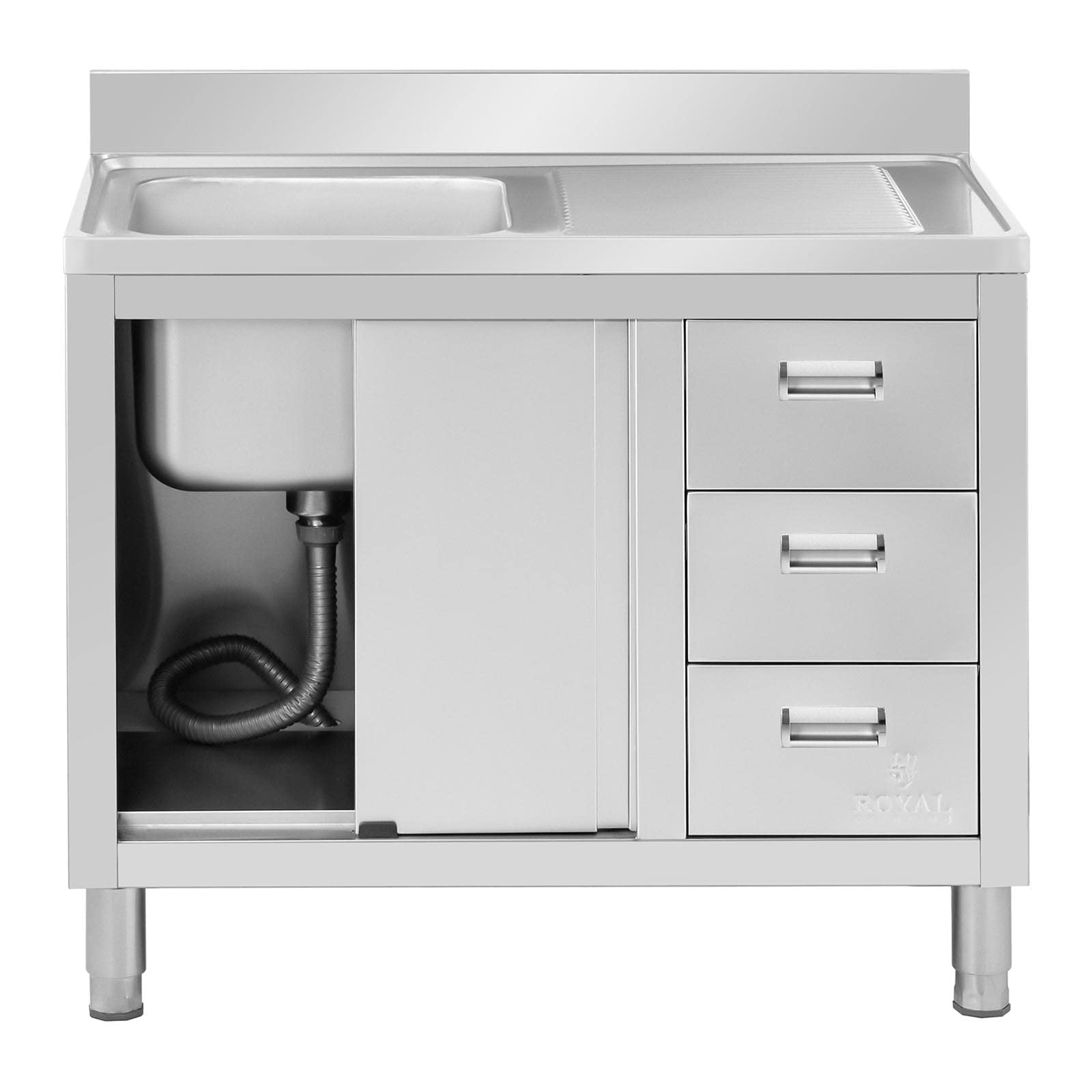 Royal Catering Fregadero Industrial de Cocina RC-IKS10 (Cuba: 400 x 400 x 300 mm, Con armario, Fabricado en acero inoxidable)