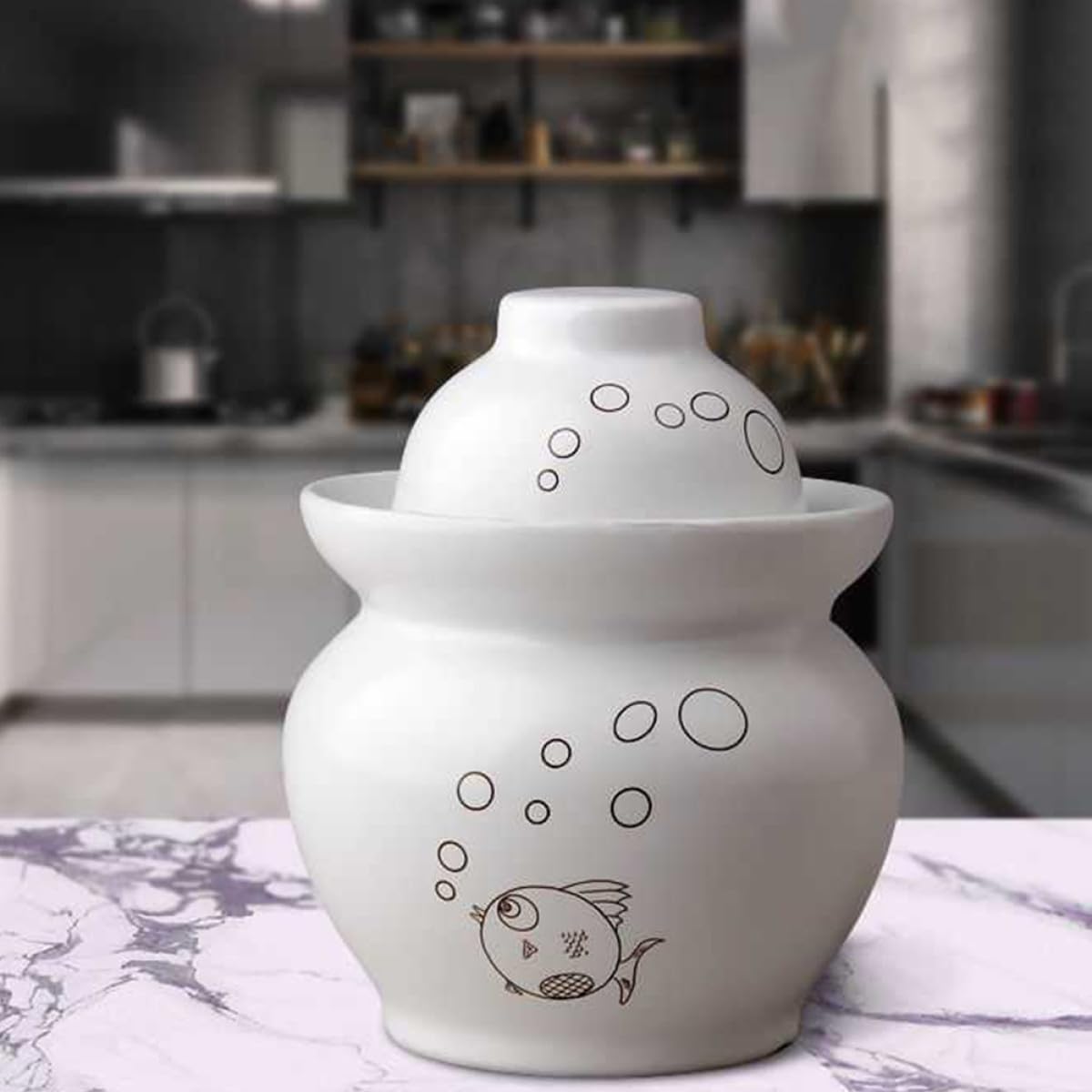 BESPORTBLE Vaso per Fermentazione Alimentare in Materiale Inorganico da 0,75 Kg Coperchio Ermetico e Facile da Pulire per Conservazione Sottaceti e Verdure Fermentate in Cucina