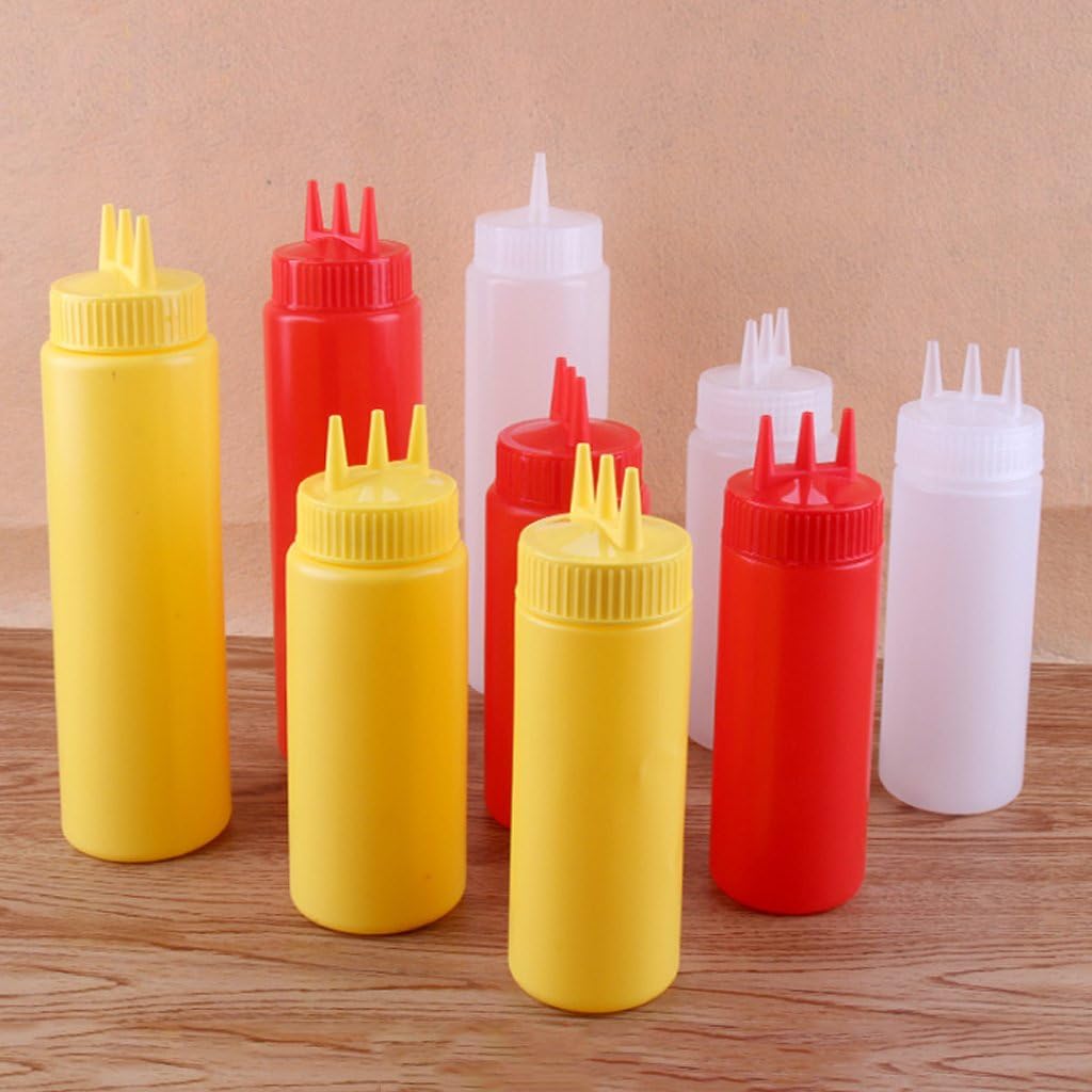 3 Hole Squeeze Bottle Condiment Dispenser Sauce Vinegar Oil Ketchup Cruet Bin Ketchup Bottle Squeeze, White