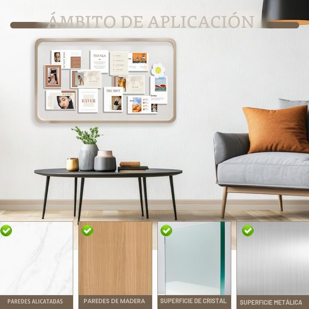 Tablero de corcho autoadhesivo grande 40x60cm con 50 chinchetas, panel decorativo pared fieltro pizarra de corcho para decoracion hogar oficina escuela