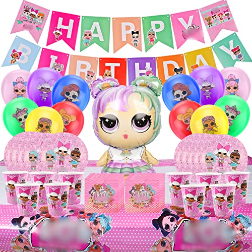 Lemotoy LOL-Surprise Vajilla 55Pcs para Cumpleaños - Decoraciones y Pack de Fiesta para Niños - Platos, Tazas, Servilletas, Mantel, Banners