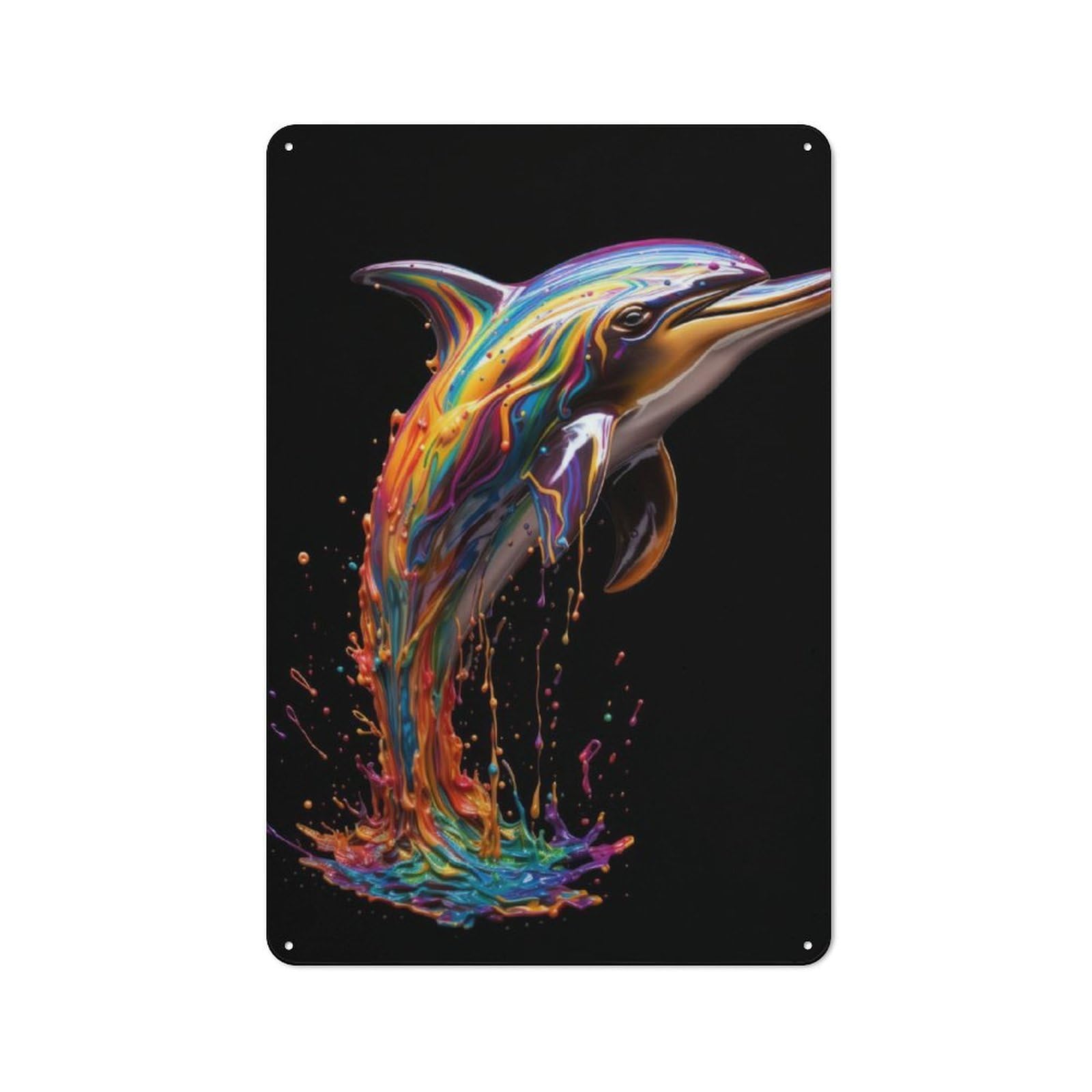 Junmoney Rainbow Dolphin Vintage Tin Sign 30X20cm With For Guest Room Or Hallway, For Themed Room Decoration, For Vintage Wall Decor Fans