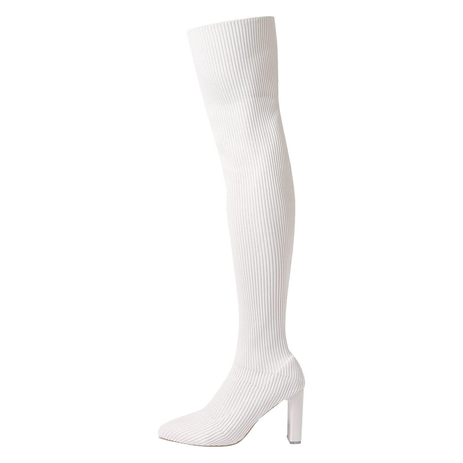 Womens Over-the-Knee Boots Over the Knee Boots for Women Platform Thigh High Chunky Heel Long Boot Stretch Suede