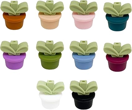 10pcs 3D Flower Pot Green Silicone Beads for Craft Key Chains, Necklaces, Bracelets
