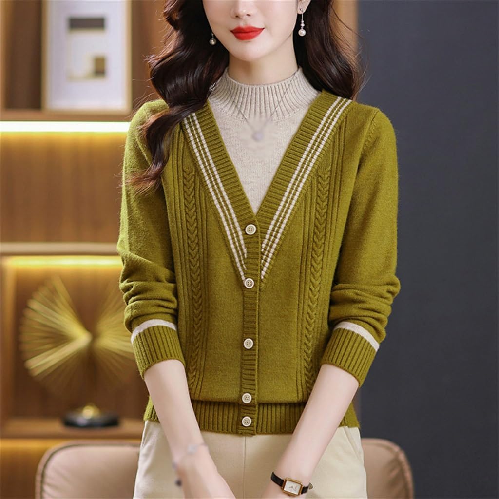 Fake Two Sweaters Women's Half High Necked Top, Wearing A Knitted Base Sweater on The Outside