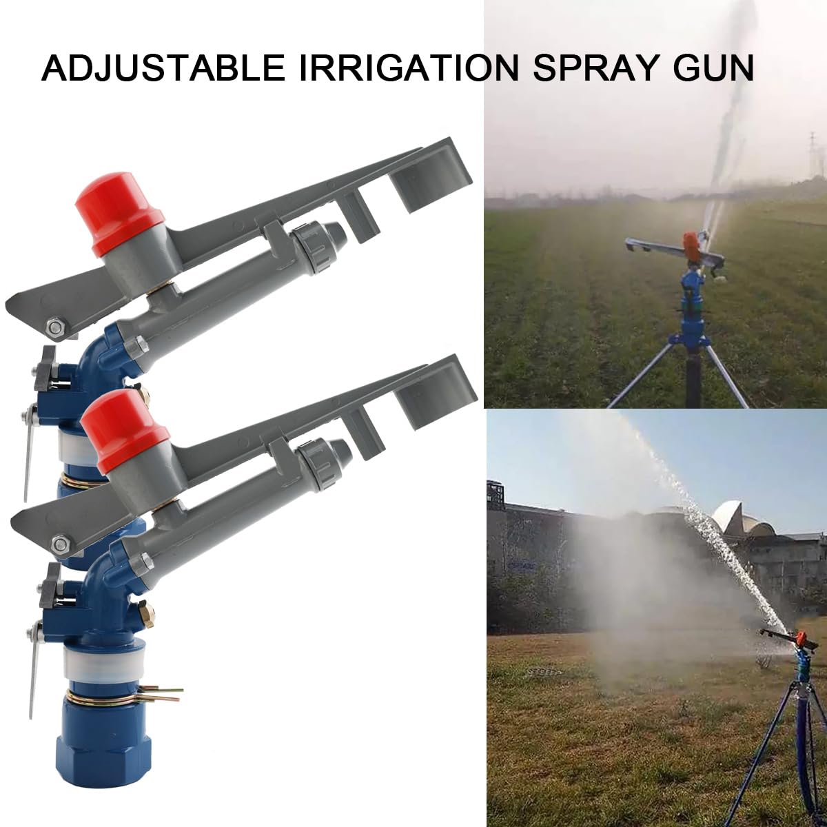 MECUTP 360 Degree Adjustable Sprinkler Gun 2Pcs, Large-Scale Industrial Sprinkler Irrigation Spray Gun Impact Spray for Farms Orchards Tea Gardens Forestry Wheat 1 Inch