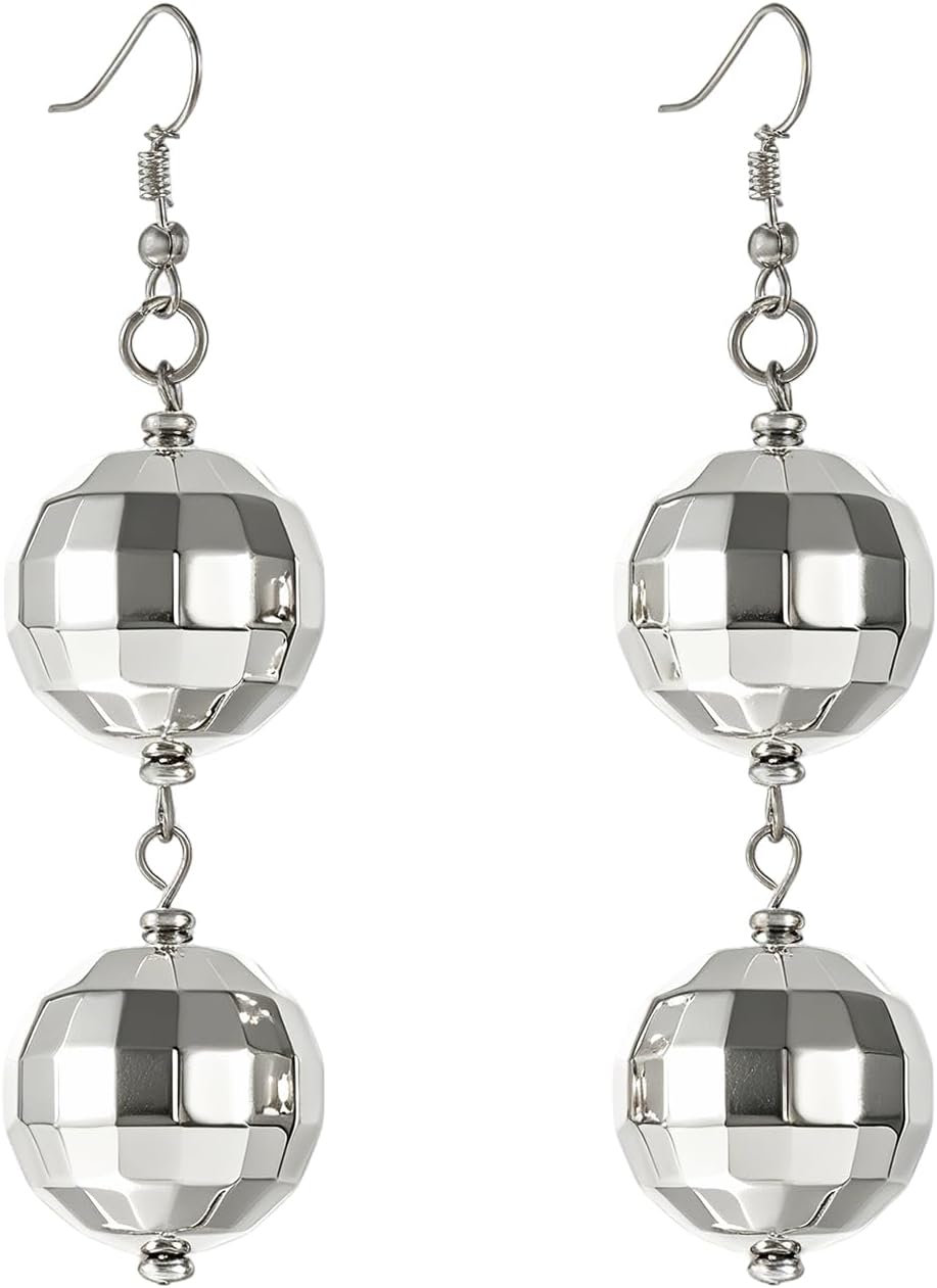 60s 70s Colorful Disco Ball Earrings For Women Silver Mirror Disco ball Pendant 30mm Ball Earrings Halloween Costume Accessory Trendy Music Jewelry Gift