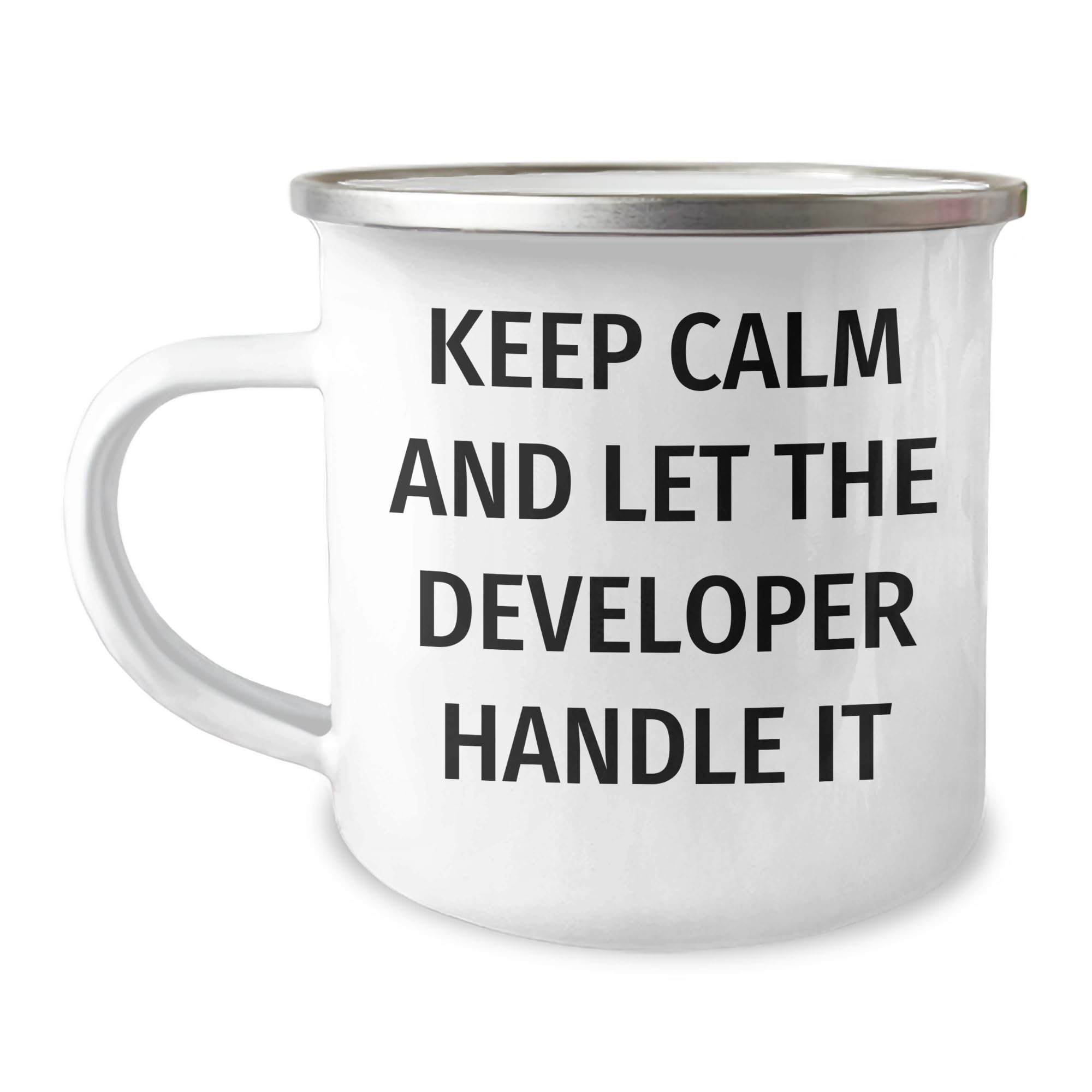 Keep Calm And Let Developer Handle It, Funny Camping Mug, Ideal Gift for Developer Friends and Family this Christmas, Gifts from Men to Women, Gifts for Developer