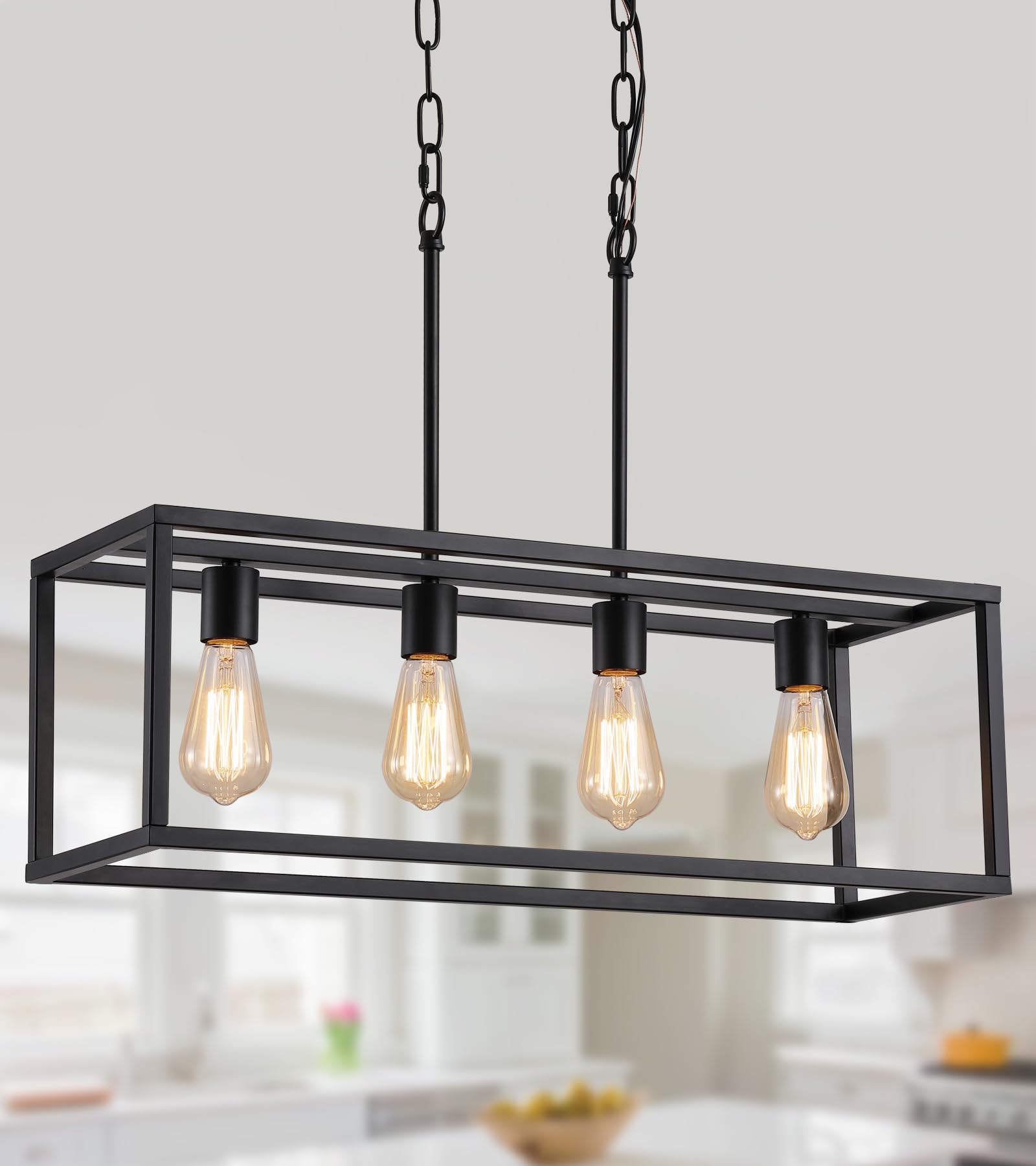 AMZASA Black Modern Industrial Kitchen Island Light 4-Lights
