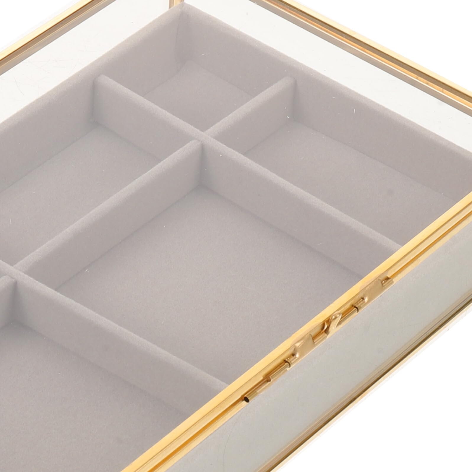 Organizer per Gioielli in Vetro Trasparente con 6 Scomparti, Scatola Porta Gioielli in Velluto e Rame, Salvaspazio e Facile da Pulire per Casa e Viaggio