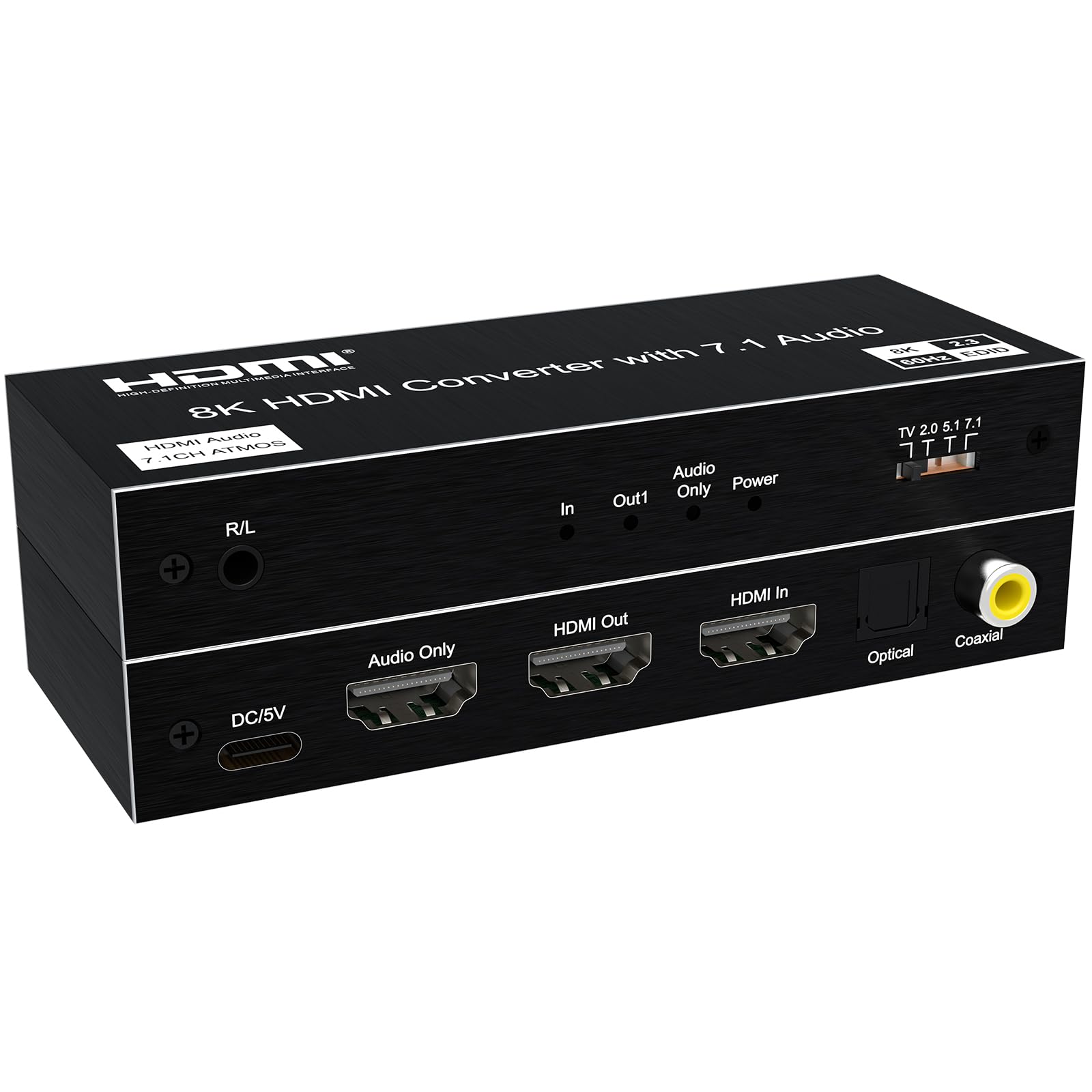 Estrattore audio HDMI 8K60Hz, splitter HDR10 VRR, Toslink coassiale jack da 3,5 mm, per PS5, Xbox, TV, proiettore