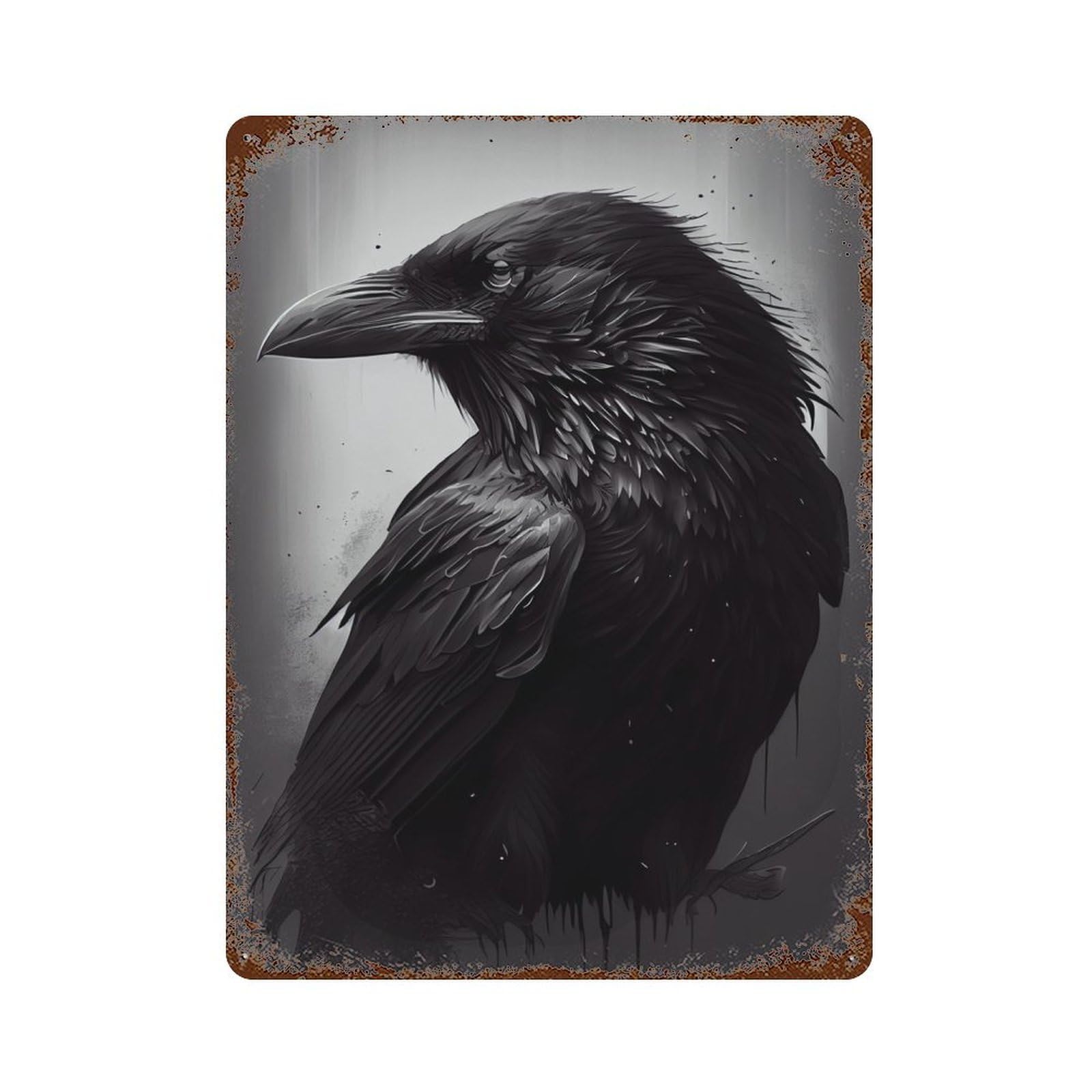 Raven Portrait Vintage Wall Sign 15.7"x11.8", Rust Effect Metal Decor for Farmhouse, Kitchen And Entryway Decor