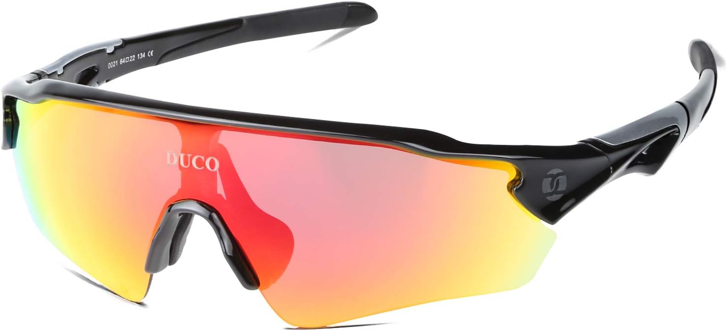 DUCO Cycling Sports Polarized Sunglasses with 5 Interchangeable Lenes for Men Women Running Driving Fishing Golf Baseball Glasses 0021 (Black)