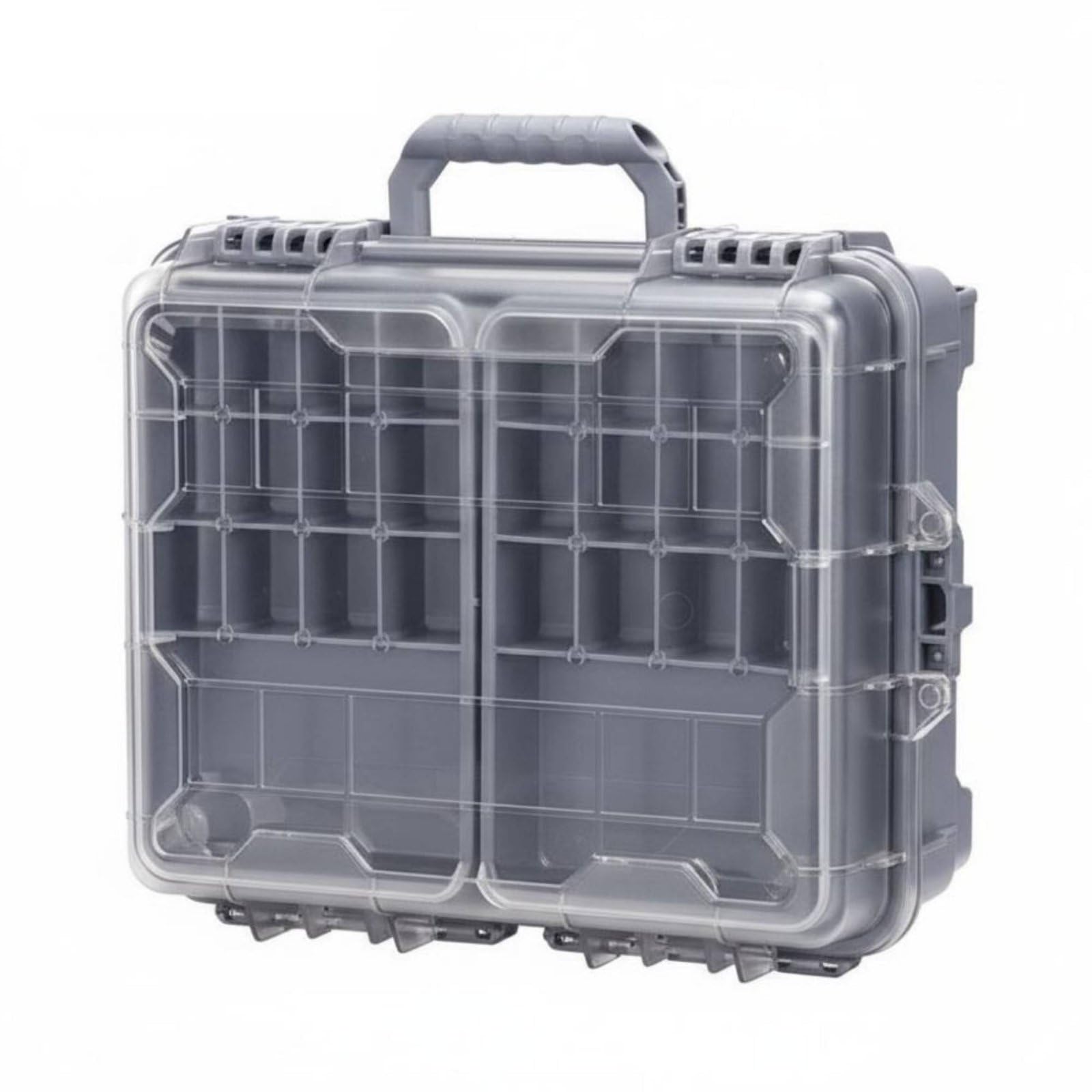 Sharplace Wasserdichte Angelkoffer Köderbox Zubehörkoffer mit Beweglichen Fächern Und Zweilagigem Aufbau aus Schützt vor Feuchtigkeit Und Spritzern für Uferangeln Und Kajaktouren, Grau