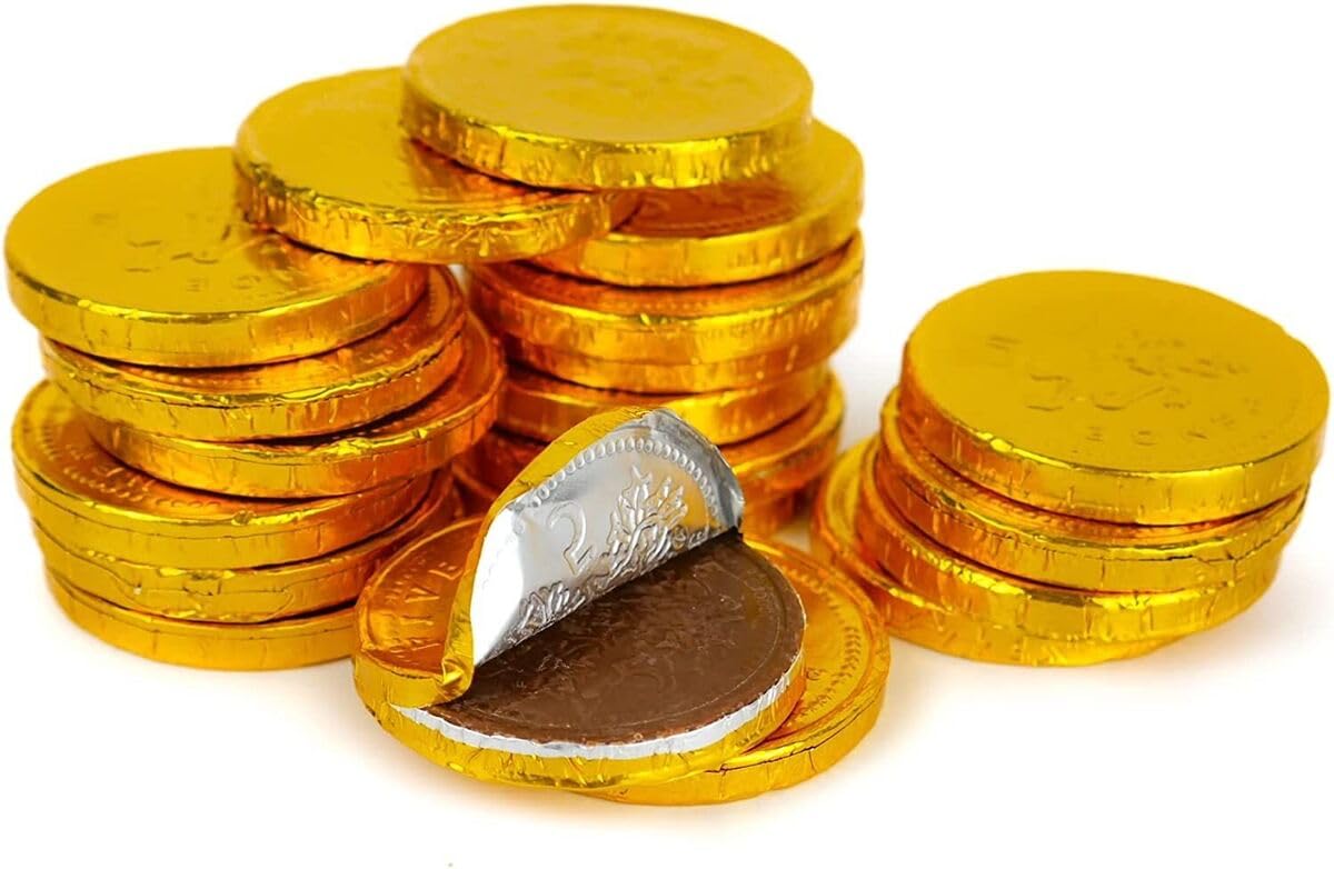 Lot de 250 pièces de monnaie dorées en chocolat au lait, bonbons au chocolat, cadeau d'anniversaire et de Noël