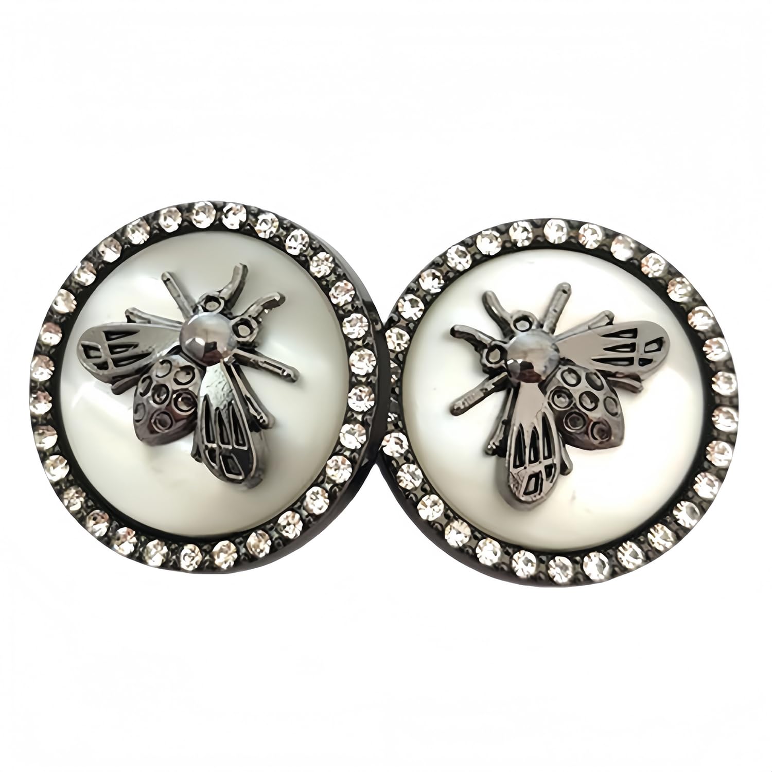 5 Pcs Metal Rhinestone Honey Bee Botton Round Shape Button for Sewing DIY Crafts Jewelry Making (Gun Black White, 18mm)