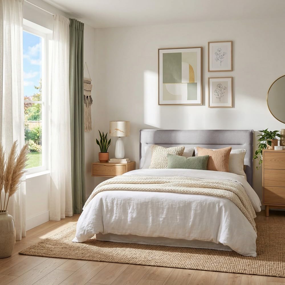Tête de lit en tissu DAPHNE, compatible avec lits 140 et 160cm, Gris clair
