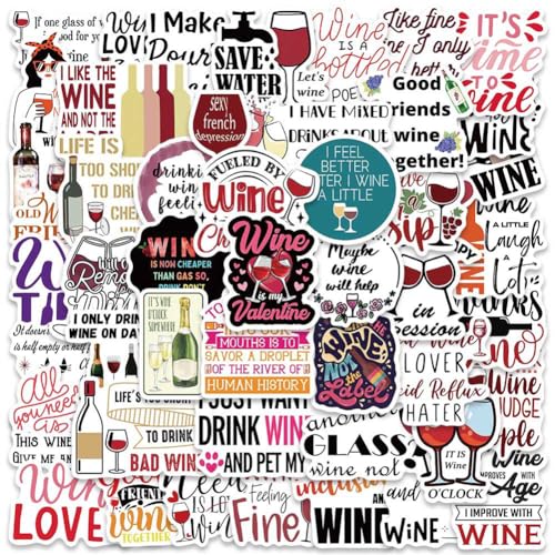 Wine Stickers |50Pcs Wine Quotes Waterproof Vinyl Decals