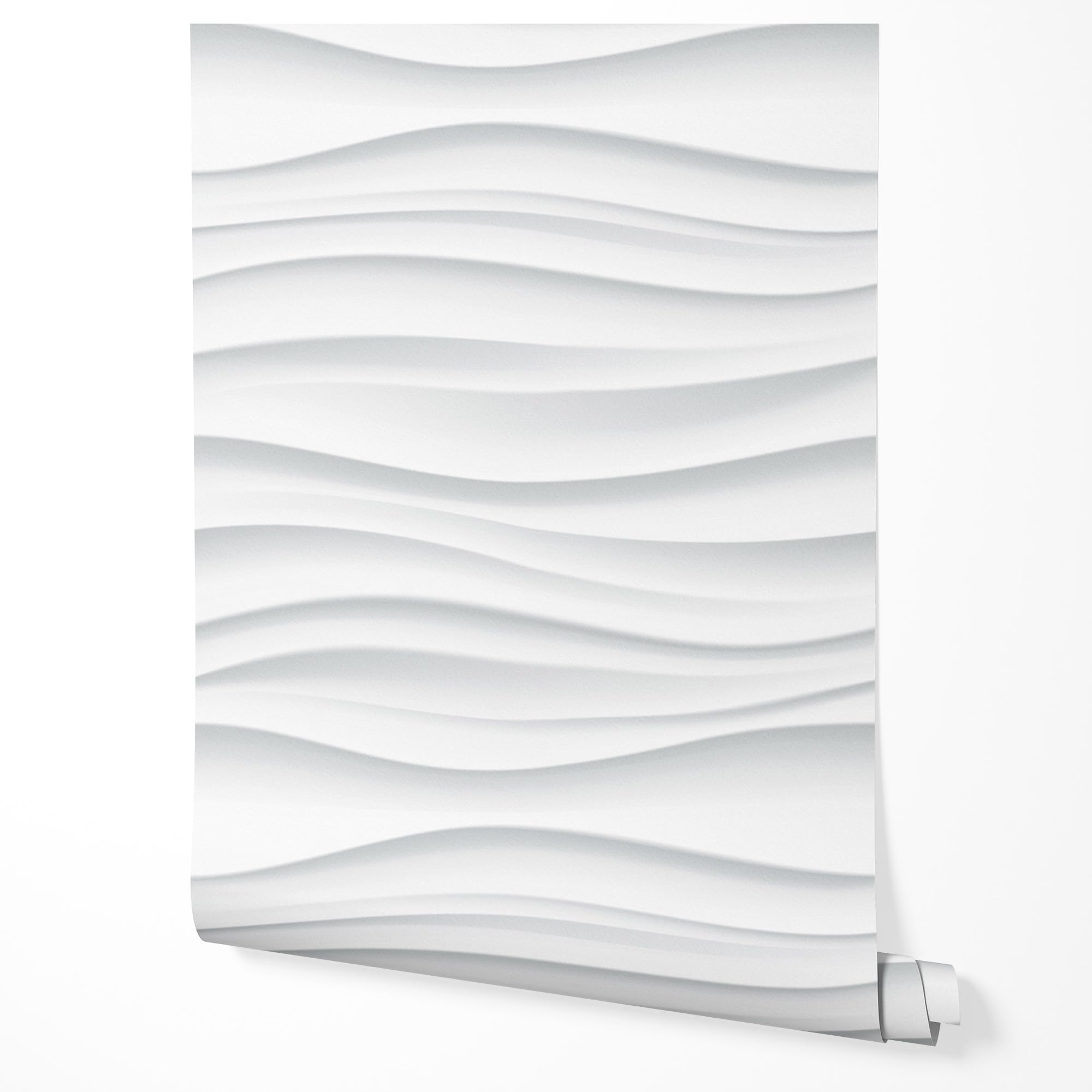 GP TONER Carta da parati in tessuto non tessuto 3D onde bianche moderna decorazione parete soggiorno camera corridoio stile minimal effetto rilievo profondità design elegante 10m x 0.5m