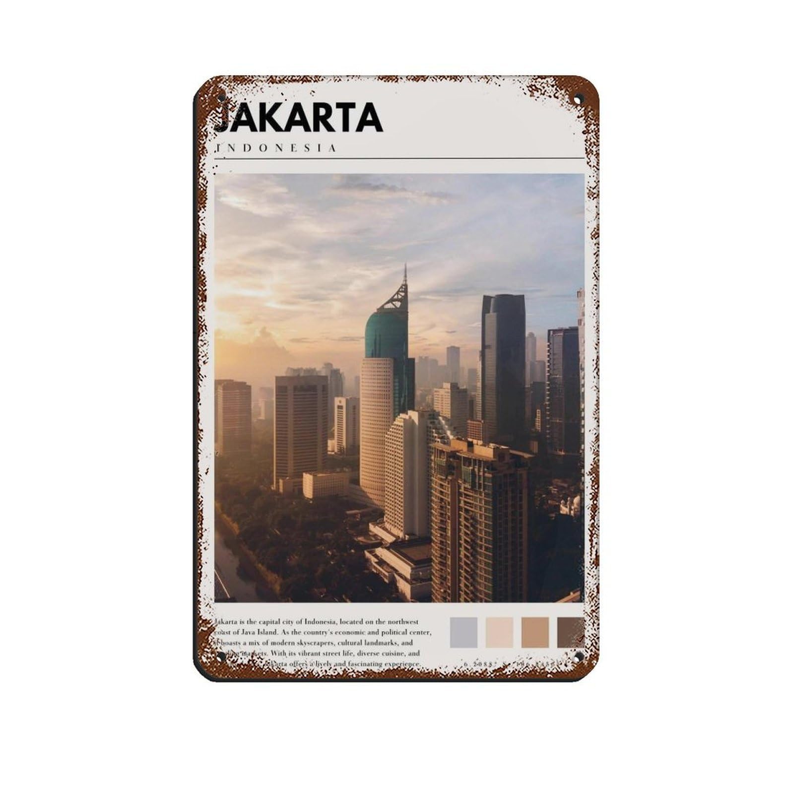 Jakarta Indonesia Poster Jakarta Art (2) Tin Sign Vintage Metal Pub Club Cafe Bar Home Wall Art Decoration Poster Retro 8x12inch(20x30cm)