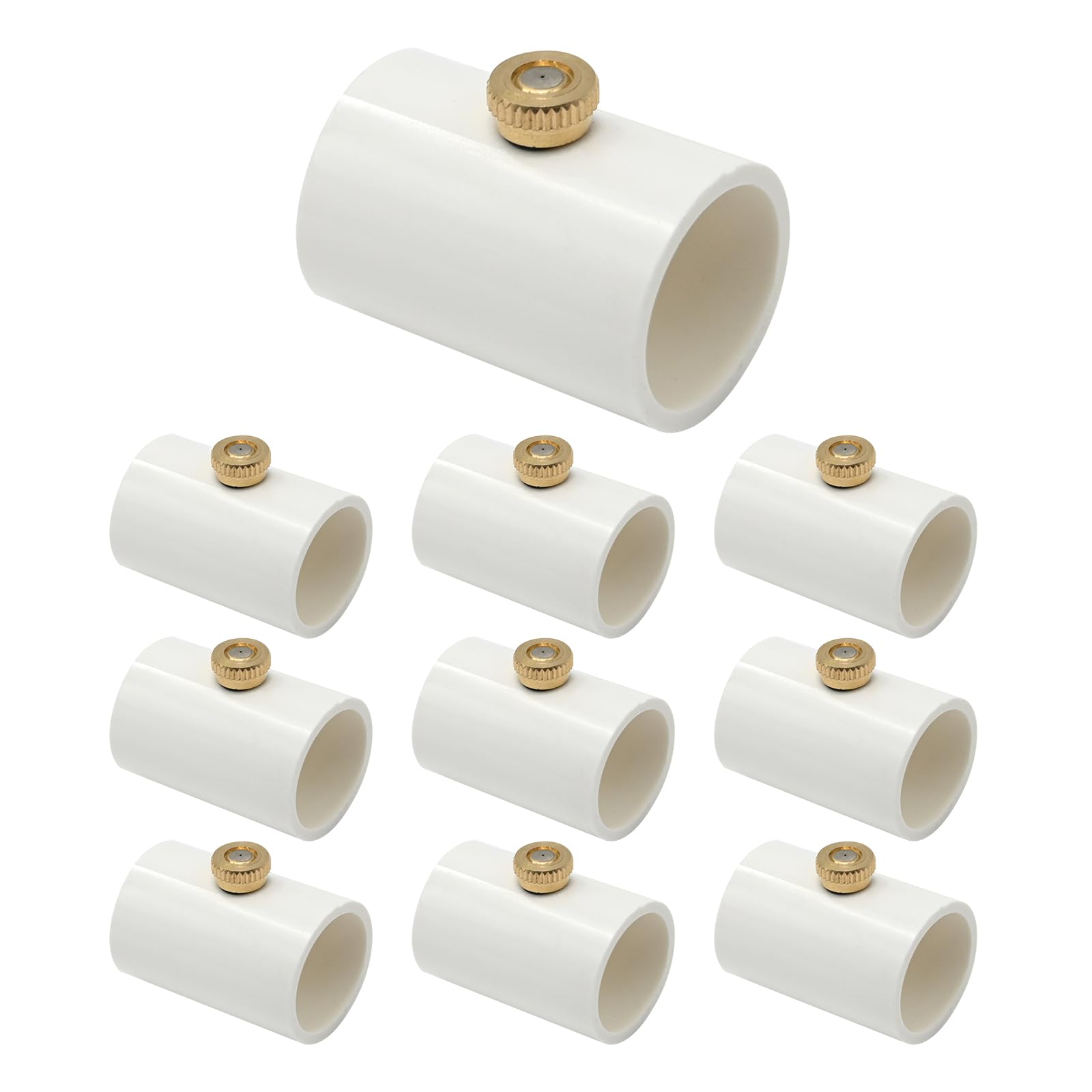 Sohnvwtgd 10Pcs Pvc 20Mm Misting Nozzles Coupling With Brass Mist Nozzle For Greenhouse Outdoor Misting Cooling System, Atomizing Misting Sprayer With Steel Atomizing Nozzle 0.016" Orifice