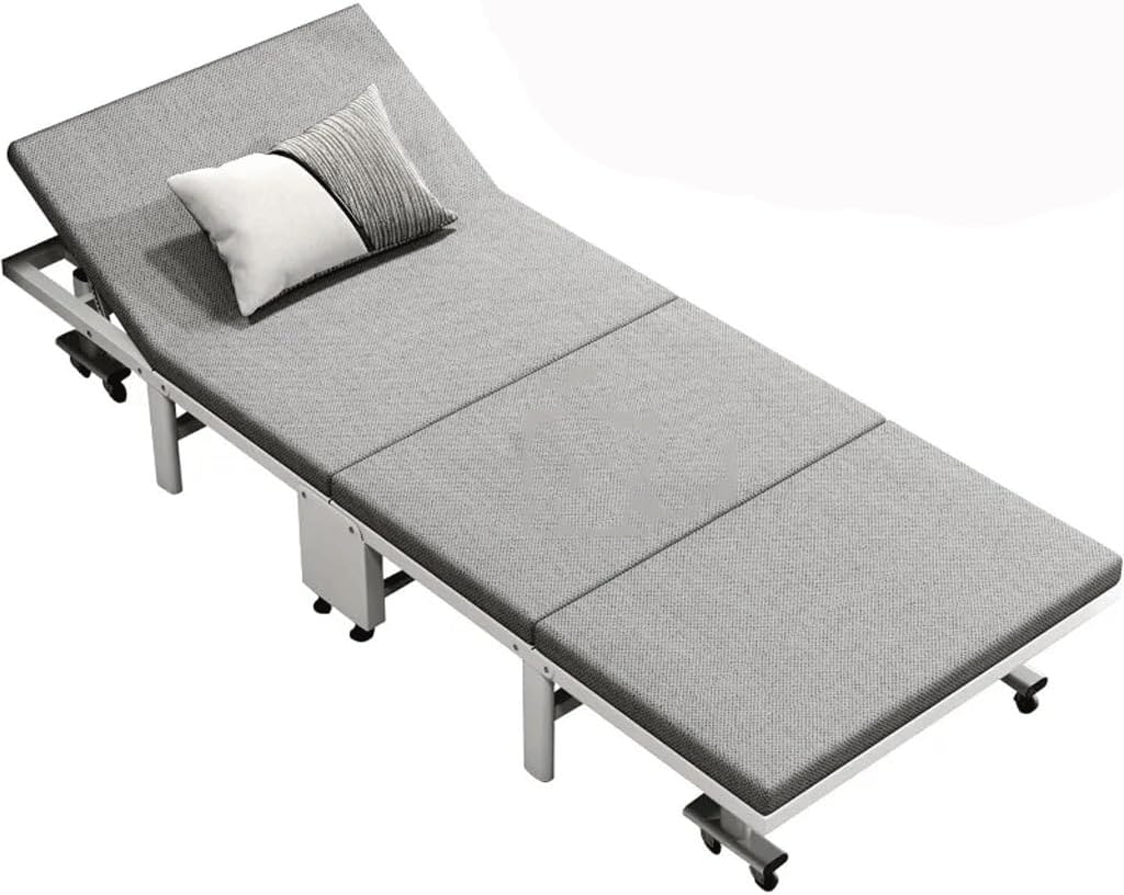 Folding Bed with Mattress Portable Bed for Adults with Adjustable Backrest Foldable Reinforced Steel Frame