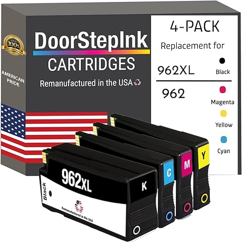 DoorStepInk Cartucho de tinta remanufacturado en Estados Unidos para HP 962XL negro HP 962 cian, magenta, amarillo, paquete de 4 para impresoras HP